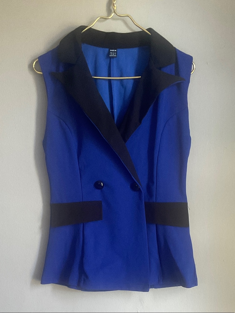 SHEIN Sleeveless Double-Breasted Blazer Vest - Royal Blue & Black